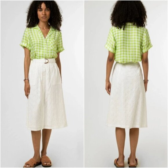 NEW FRNCH Petra Skirt White Floral Cotton Eyelet Belt Accent Button Front Small - Picture 11 of 11